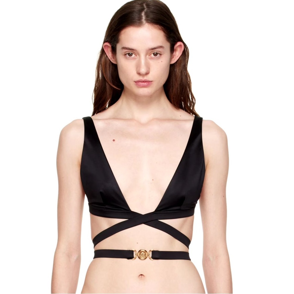 New Versace💯 Authentic 
Versace Logo-Plaque Swim Bikini Top